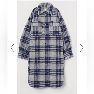 H&M Wool Shacket Coat Size Small; blue plaid